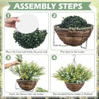 2 Sets Artificial Lavender Flowers with Hanging Basket for Outdoor Indoor Artificial Faux Hanging Flowers Plants Rattan Lining for Porch Garden Yard Spring Summer Decor(White,Yellow)