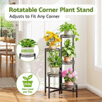 Plant Stand Indoor Outdoor, 5 Tier Corner Metal Flower Display Holder Stand, Folding Tall Plant Rack for Patio Balcony Porch Garden Living Room House, Heavy Duty Wrought Iron Plant Shelf - BlackFlower