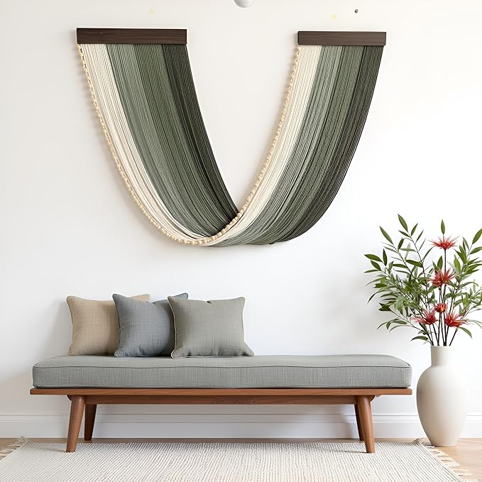 guzhiou Large Macrame Wall Hanging, Boho Wall Tapestry Decor, Fiber Wall Art Background Decor for Living Room Bedroom - Modern Craftsmanship Headboard(Green)