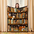 Bookshelf Throw Blanket, Retro Soft Cozy and Warm Couch Blankets Gift for Bookshelf Lover, Decorative Blankets for Sofa Couch Bed, Brown Black 50×60 inches
