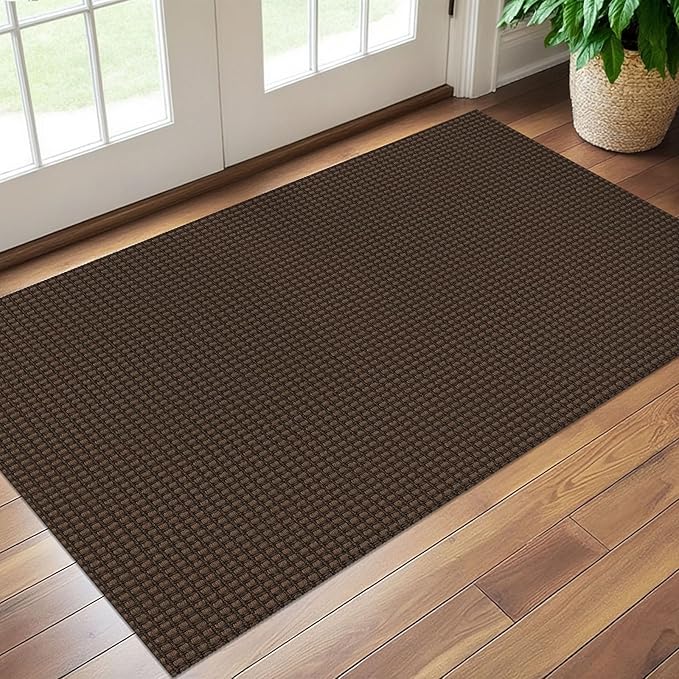 EARTHALL Woven Area Rug 3x5 Ft Washable Rugs for Entryway Braided Non Slip Rubber Backed Throw Rugs Door Mat Indoor Outdoor Entrance Cotton Carpet for Kitchen Foyer Front Door, Brown