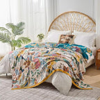 Boho Throw Blanket Farmhouse Decor Throw Blanket Bohemian Blanket for Bed 100% Cotton Muslin Woven Couch Blanket All Seasons Quilt Bedroom (Beige, 60"x80")