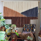 Jakalin Macrame Wall Hanging Geometric Boho Tapestry Dip Dyed With Modern Shapes, 57" W x 39" L Macrame Wall Art for Living Room or Bedroom Decor