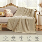 Amélie Home Chevron Chenille Knit Throw Blanket for Couch, Cozy Texture Decorative Soft Blanket for Sofa & Chair, 50"x60", Beige