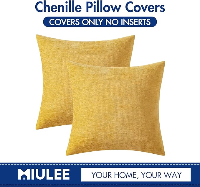 MIULEE Pack of 2 Mustard Yellow Decorative Pillow Covers 20X20 Inch Soft Chenille Couch Spring Throw Pillows Farmhouse Cushion Covers for Home Decor Sofa Bedroom Living Room