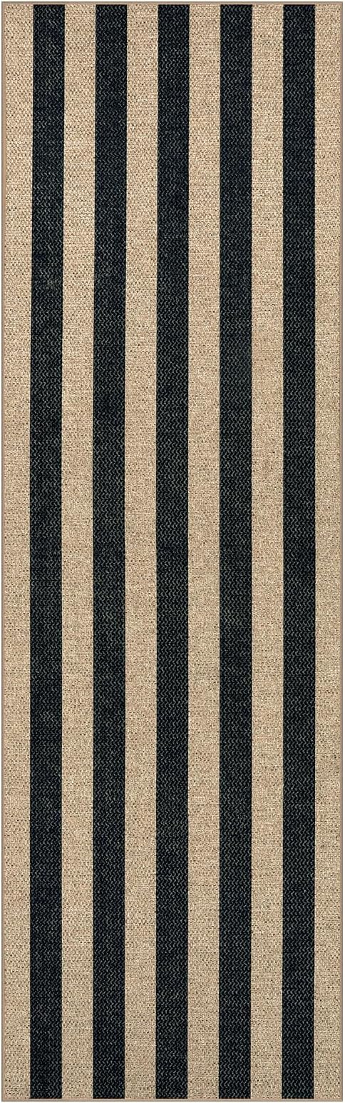 Lahome Elance Striped Easy Jute Kitchen Runner, 2x8 Washable Runner Rug for Hallway Entryway, Farmhouse Non Slip Non Shedding Black Indoor Outdoor Carpet for Entry Porch