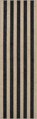 Lahome Elance Striped Easy Jute Kitchen Runner, 2x8 Washable Runner Rug for Hallway Entryway, Farmhouse Non Slip Non Shedding Black Indoor Outdoor Carpet for Entry Porch
