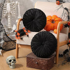 2 Pcs Round Throw Pillows 15 Inch Decorative Velvet Pleated Pumpkin Pillows Boho Floor Pillow with Center Button for Living Room Couch Chair Bed Sofa Home Decoration (Black)