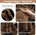 VClife Couch Cover Bohemian Morroccan Sofa Cover Washable Sofa Slipcover for 2 Cushion Couch Sofa Non Slip Soft Chenille Furniture Protector Modern Brown Black Slip Cover for Couch 71''x118''