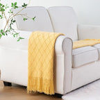 BATTILO HOME Mustard Throw Blanket with Fringe Geometric Bed Gold Yellow Throws Breathable Decorative Large Throw for Couch Sofa Indoor Outdoor (Mustard, 50"x60")