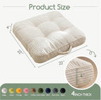HIGOGOGO Floor Pillow Cushion for Adults, Meditation Cushion Pillow, Large Square Floor Sitting, Tufted Corduroy Cover, for Tatami Living Room or Yoga, 22x22 Inch, Beige