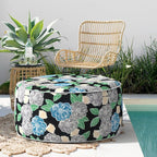 Indoor/Outdoor Inflatable Ottoman, Water Repellent Round Foot Rest Ottomans D31 x H14 inch, Portable Footstool for Patio Garden Camping or Home, Peony Garden