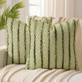 ANRODUO Boho Woven Chenille Pillow Covers 20x20 Inch Set of 2 Soft Textured Decorative Cushion Case with Striped Farmhouse Accent Neutral Pillowcase for Couch Sofa Bed Living Room Decor, Olive Stripe