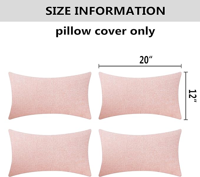 Home Brilliant Linen Pillow Covers 12x20 Oblong Throw Pillowcase Accent Cushion Cover Lumbar Pillow Covers Set of 4, 12 x 20 inches, 30cm x 50cm, Baby Pink