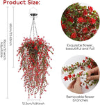 Solar Hanging Basket with Artificial Flowers: UV Resistant Fake Plants Basket with RGB Lights for Summer Decor - 2 Pack Cone Baskets with 8PCS Faux Silk Flower Flowers for Outdoor Garden Porch Patio