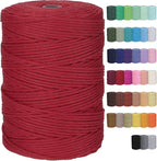 Cotton Macrame Cord 3mm 328yards Natural Colored Macrame Supplies, Soft Craft Cotton Rope for Plant Hanger Wall Hanger Dreamcatcher (Red)