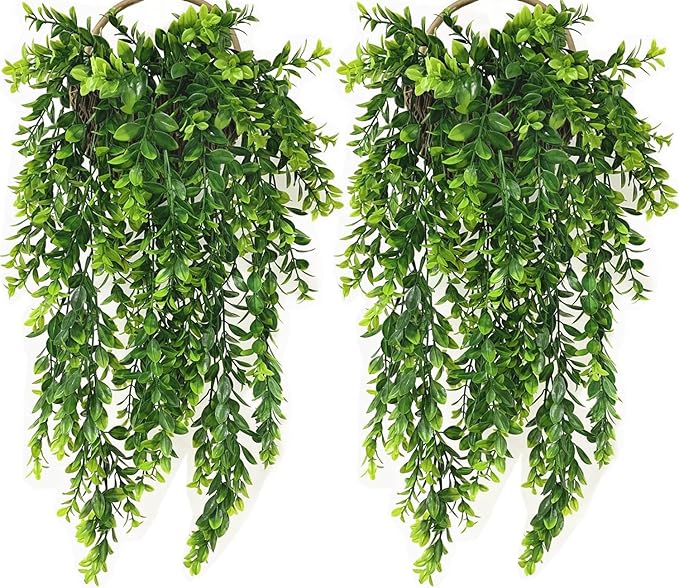 CATTREE Artificial Hanging Vines, Fake Ivy Plants Green Leaves Foliage Vine Plant Faux Rattan Greeny for Indoor Outdoor Home Kitchen Garden Office Wedding Wall Decor DIY Christmas Decoration 4 Pack