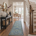 GENIMO Floral Reversible Runner Rug 2’6”x8’, Non-Slip Washable Low-Pile Lightweight Rug for Hallway, Kitchen, Laundry Room, Bedroom, Bathroom, Vintage Boho Indoor Decor, Beige/Navy