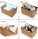 Hipiwe Seagrass Storage Baskets Bin for Shelf Handwoven Wicker Baskets Built-in Handles Rectangular Closet Bedroom Organizer Box Multipurpose Woven Basket Bins,14.6"x 10.6"x 7.1"