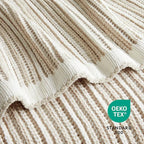 Amélie Home Striped Knit Throw Blanket for Couch, Dual-Sided Soft Chenille Decorative Blankets for Sofa & Chair, 50"x60", Khaki & White