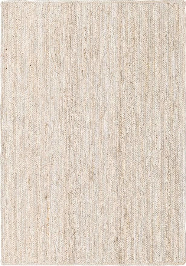 Unique Loom Braided Jute Collection Area Rug - Dhaka (4' 1" x 6' 1" Rectangle, White)