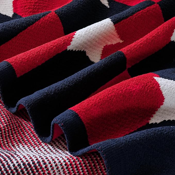 Amélie Home Patriotic Ultra Soft Knit Chenille Throw Blanket - Red White Blue Stars American Flag Pattern Cozy Blankets for Couch, 4th of July Memorial Independence Day Gifts, 50"x60", Red&Blue