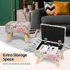 Nandae Square Storage Ottoman with Sturdy Wood Legs, Tufted Upholstered Footstool 14.5”L × 10.6”W × 11.4”H Boho Floral Upholstered Storage Footrest, Suitable for Living Room, Bedroom, Couch, Enterway