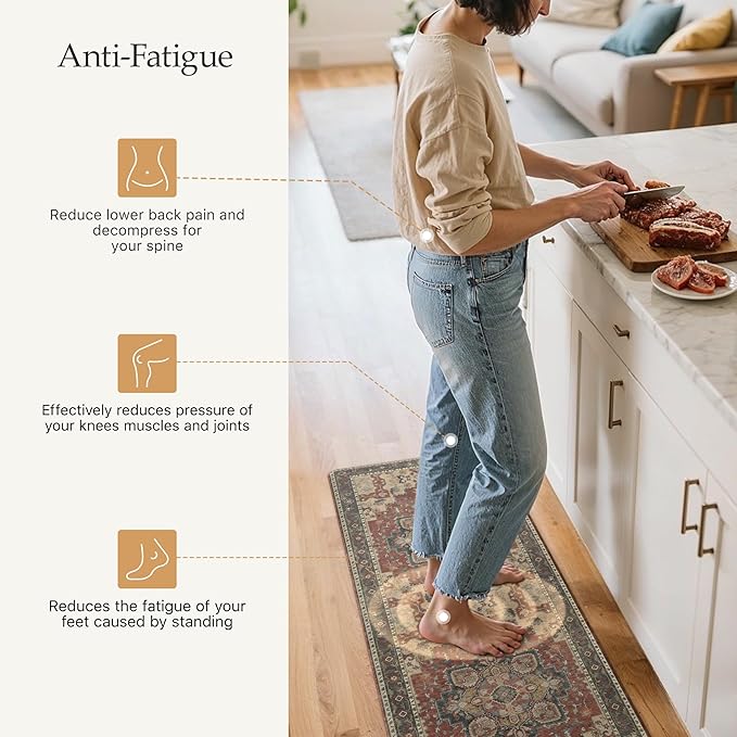 GENIMO Kitchen Mats for Floor, Washable Anti Fatigue Mat for Cushioned, 17.3"x59", Waterproof Kitchen Rugs, Non Slip Foam Comfort Standing Mat Rug for Home, Runner, Sink, Laundry, Bordeaux