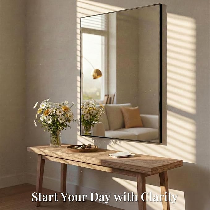 30"x36" Black Bathroom Mirror, Matte Metal Framed Vanity Mirror for Wall, Industrial Rectangular Mirror Over Sink, Modern Farmhouse Decor, Flush Mount