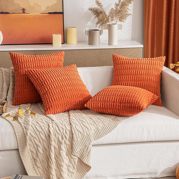 MIULEE Pack of 2 Orange Corduroy Decorative Lumbar Pillow Covers 20x12 Inch Soft Boho Striped Throw Pillow Covers Modern Farmhouse Home Decor for Summer Sofa Living Room Couch Bed