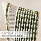 ANRODUO Pack of 2 Boho Decorative Throw Pillow Covers 24x24 Farmhouse Cushion Case Striped Chenille Pillow Cases Square Pillow Covers Accent Neutral Pillowcase for Sofa Couch Bed, Olive Green Stripe