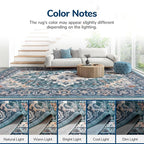 Lessymo 8 x 10 Area Rugs for Living Room, Machine Washable Area Rugs Boho Faux Wool Low Pile Area Rug for Bedroom, Floral Medallion Vintage Rugs with Non-Slip Rubber, Kid & Pet Friendly,Dark Green