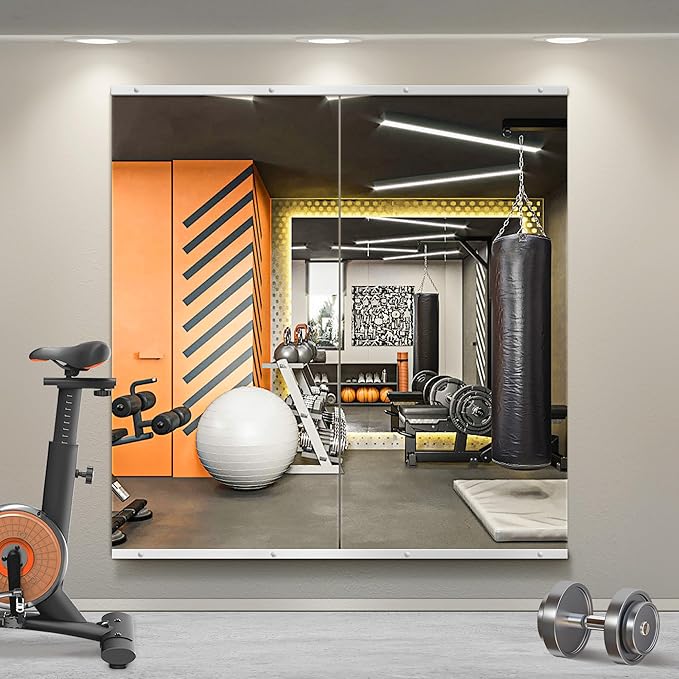 Home Gym Mirror for Wall, 50"x25"x2PCS Full Length Gym Mirror Frameless Wall-Mounted for Garage, Home Gym, Living Room, Bedroom(Silver)
