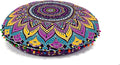 INDIAN CRAFT CASTLE ICC Meditation Floor Pillow Cover, Round Large Pillow Cover Seating for Adults, Bohemian Mandala Circle Cushion Cover for Outdoor Fireplace Yoga Living Room, 32 Inch Pink Multi