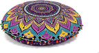 INDIAN CRAFT CASTLE ICC Meditation Floor Pillow Cover, Round Large Pillow Cover Seating for Adults, Bohemian Mandala Circle Cushion Cover for Outdoor Fireplace Yoga Living Room, 32 Inch Pink Multi