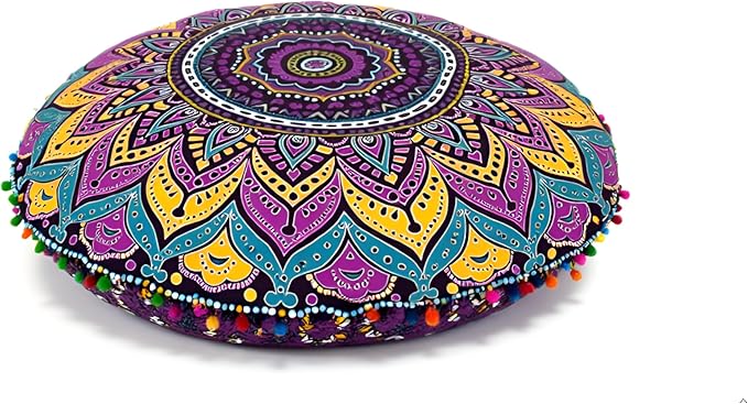 INDIAN CRAFT CASTLE ICC Meditation Floor Pillow Cover, Round Large Pillow Cover Seating for Adults, Bohemian Mandala Circle Cushion Cover for Outdoor Fireplace Yoga Living Room, 32 Inch Pink Multi