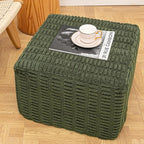 20x20x14 Inches Fluffy Square Pouf Ottoman - Plush Furry Boneless Ottoman Foot Rest Stool with High-Density Foam, Versatile Floor Seating for Living Room (Green)