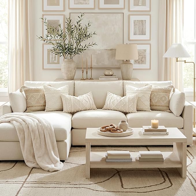BlissBlush Pure White Decorative Throw Pillow Cover 20X20, Boho Accent Pillow for Couch, Square Modern Farmhouse Pillowcase for Living Room Couch Sofa Cushion Home Décor (Pack of 1)