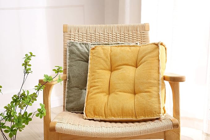 Verpert Square Thick Floor Seating Cushions,Solid Thick Tufted Cushion Meditation Pillow for Sitting on Floor,Tatami Pad for Guests or Kids Reading Nook, Yoga Living Room Sofa Balcony Outdoor(Yellow)