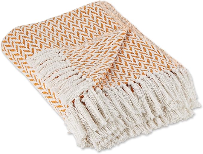DII Zig Zag Throw Collection Modern Woven Cotton, 50x60, Pumpkin Spice