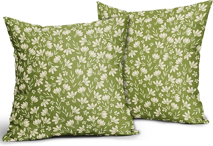 Lime Green Pillow Covers 20x20 Set of 2 Vintage Floral Rustic Old Style Cute Flower Print Decorative Outdoor Pillowcases Seasonal Farmhouse Throw Cushion Case Decor for Couch Sofa Bed