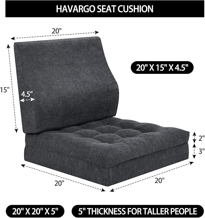 HAVARGO Recliner Cushions for Elderly with Lumbar Support, Patent Design 20x20x5 Inch Thick Chair Cushion Soft Tufted Dual Layer Booster Seat Cushions for Seniors Recliner Risers Gray 1 Set