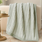 Amélie Home Striped Knit Throw Blanket for Couch, Dual-Sided Soft Chenille Decorative Blankets for Sofa & Chair, 50"x60", Sage Green & White