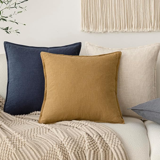 Foindtower Pack of 2, Decorative Linen Soild Throw Pillow Covers Soft Accent Cushion Case Boho Farmhouse Pillowcase for Chair Couch Sofa Bedroom Living Room Home Decor 26 x 26 Inch Honey Mustard