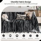 Chenille Couch Cover Pet Friendly, Sofa Cover Washable, Reversible Sofa Slipcover for Sectional Sofa, Loveseat, 2 or 3 Cushion Couch, Corner Sofa, Futon Cover (71" X 150", Black)