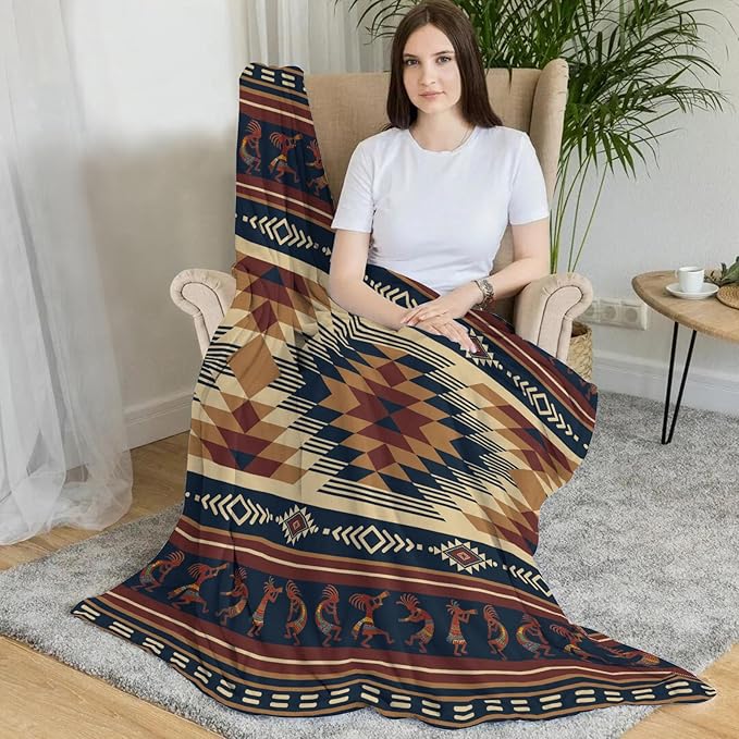 Aztec Throw Blanket, Tribal Soft Cozy and Warm Couch Blankets Gift for Aztec Lover, Decorative Blankets for Sofa Couch Bed, Brown Khaki 50×60 inches