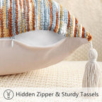 decorUhome Boho Decorative Throw Pillow Covers 18x18 Set of 2, Striped Chenille Tufted Pillow Covers with Tassels for Couch Bed Sofa, Rust