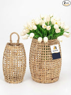 AceList Set of 2 Water Hyacinth Wall Hanging Baskets, Wall Basket Storage for Flowers & Plant, Decorative Boho Coastal for Front Door, Closet, Living Room or Entrance (Original)