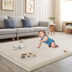 Baby Play Mat for Floor Nursery Rug Muscle Mat Area Rug Playroom Rug 79"x110" Playpen Mat Memory Foam 1.3" Thick Crawling Mat for Babies,Toddlers, Infants, Kids,A Beige