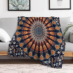Indian Hippie Bohemian Throw Blanket Beautiful Peacock Mandala Blanket for Sofa Bed Couch Chair Or Dorm 60"x80"